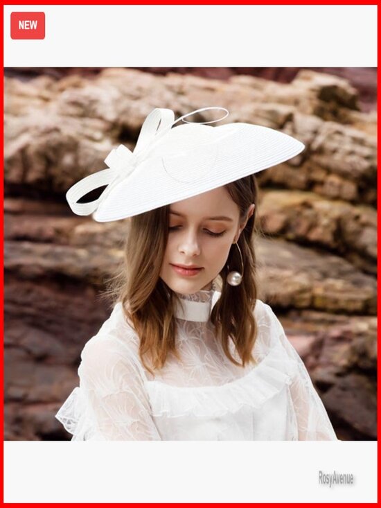 Straw Derby Hat with Feather Fascinator for Weddings & Parties main image 2